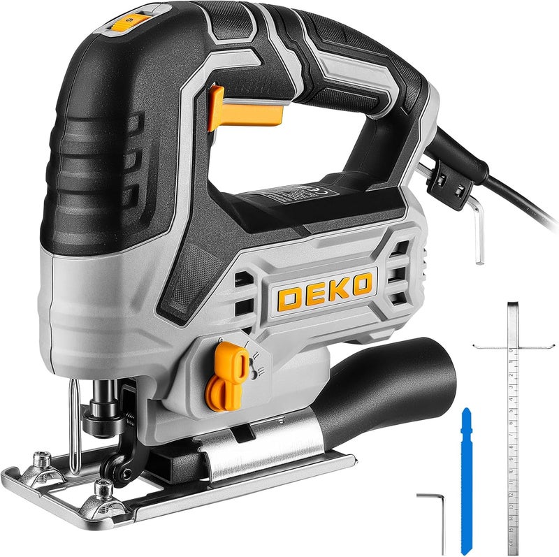 DEKOPRO Jig Saw Corded: Electric Jigsaw Tool Power Jig Saws for Woodworking, Wood Cutter Hand Tool with 6 Variable Speed, 4 Orbital Settings, ±45° Bevel Cutting, Tool-less Blade Quick Release - Image 1